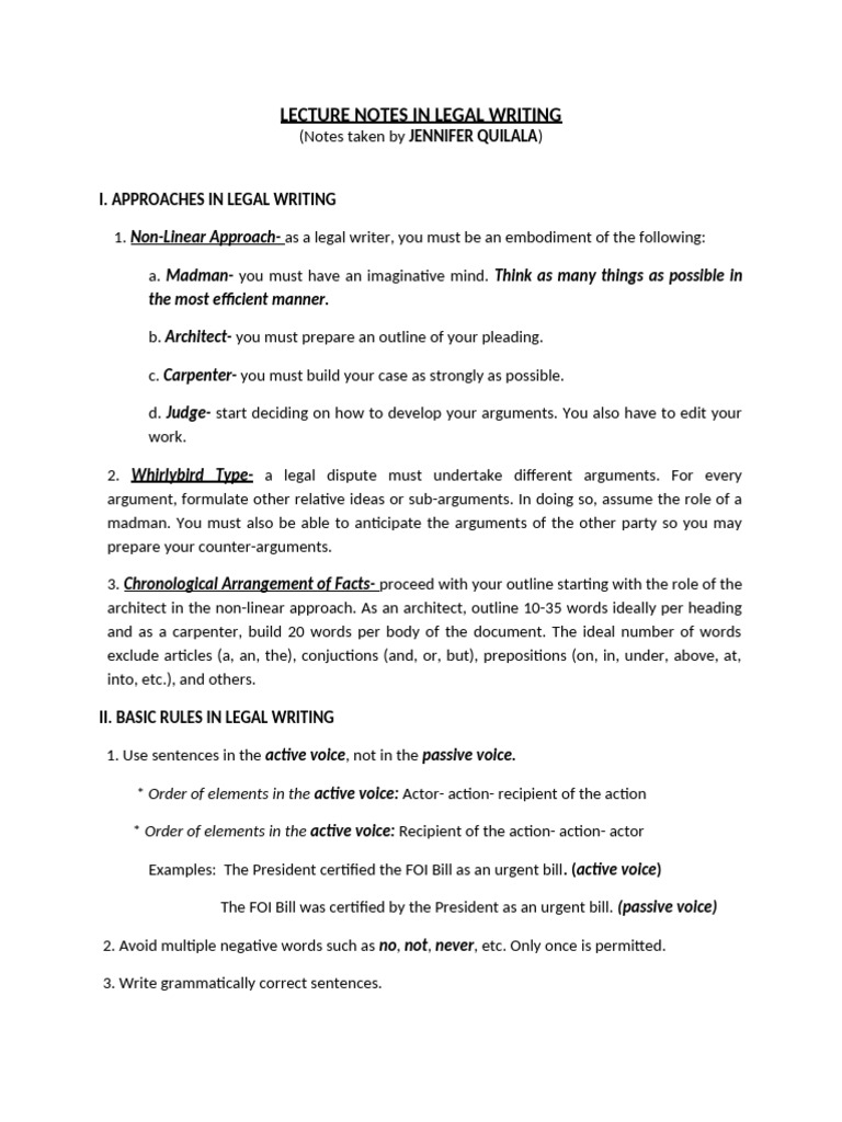 Legal Writing Lecture Notes Summary | PDF | Argument | Question