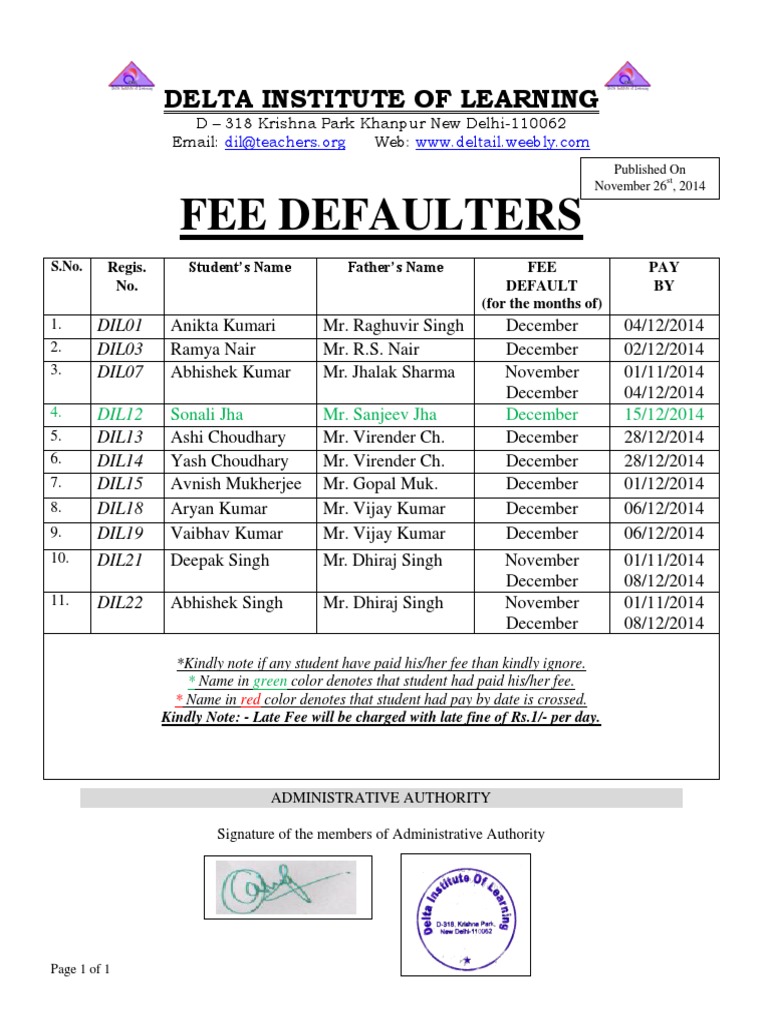Fee Defaulter List - Delta Institute | PDF | Sports & Recreation | Travel