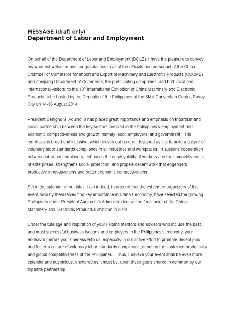 2014 China Machinery Exhibition Welcome Message | PDF | Philippines ...
