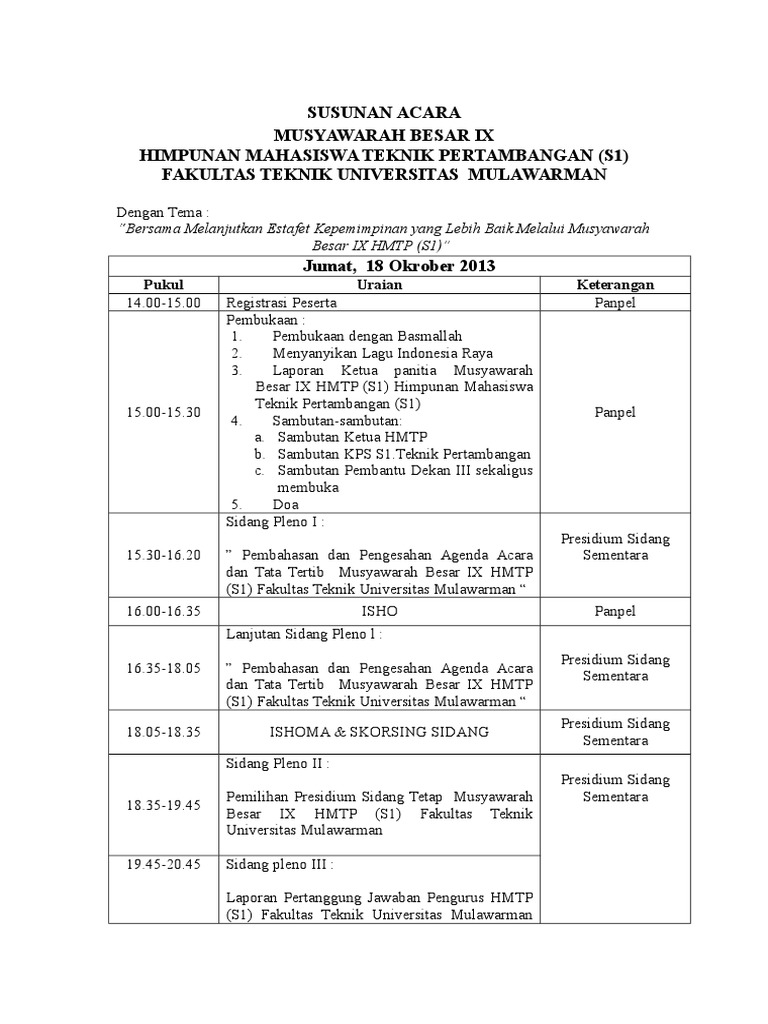 Rundown Mubes IX HMTP Universitas Mulawarman | PDF