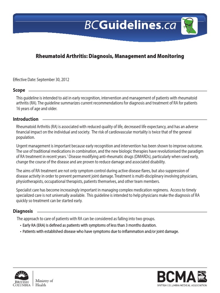 Rheumatoid Arthritis: Diagnosis, Management and Monitoring: Scope | PDF ...