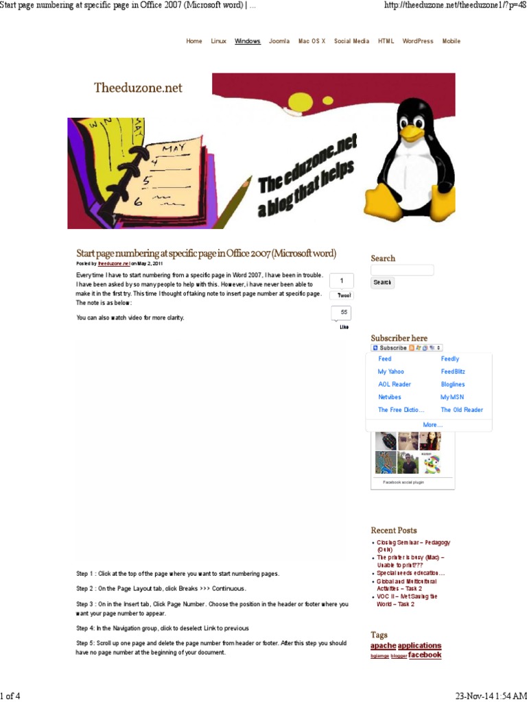 word start page numbering from specific page