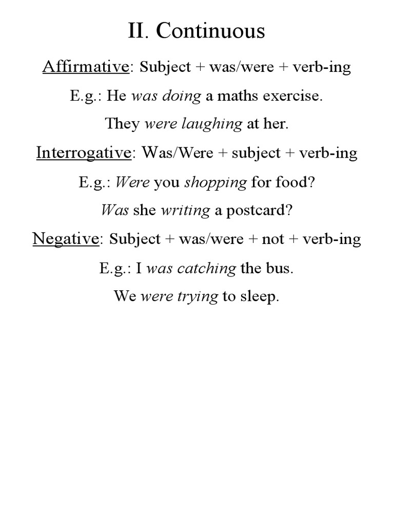 Continuous Affirmative and Negative Forms | PDF | Language Arts ...
