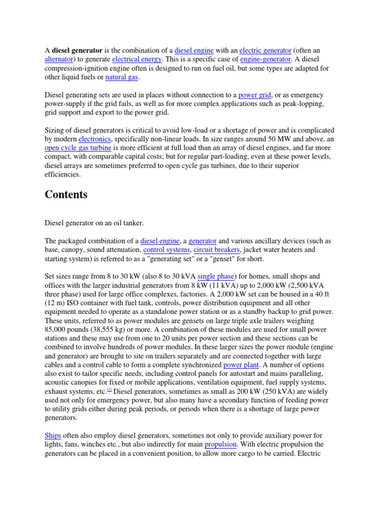Diesel Generators: A Comprehensive Guide | PDF | Electricity ...