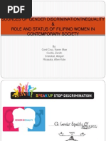 Sources of Gender Discrimination/Inequality & Role and Status of Filipino Women in Contemporary Society