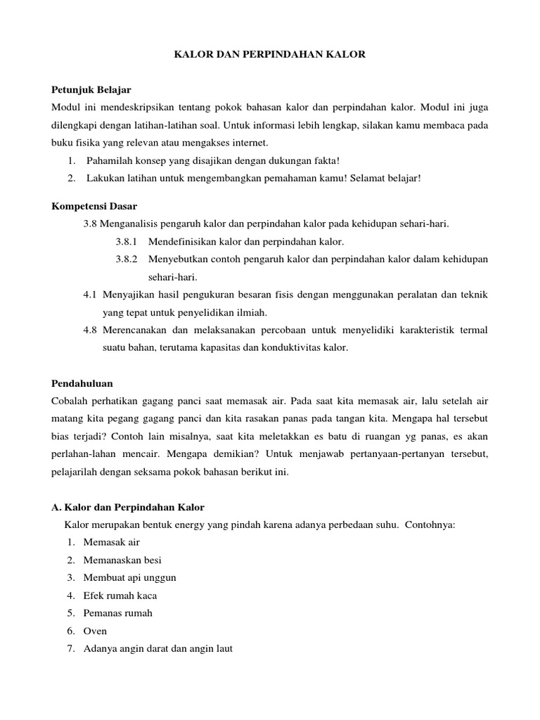 Bahan Ajar Kalor Dan Perpindahan Kalor