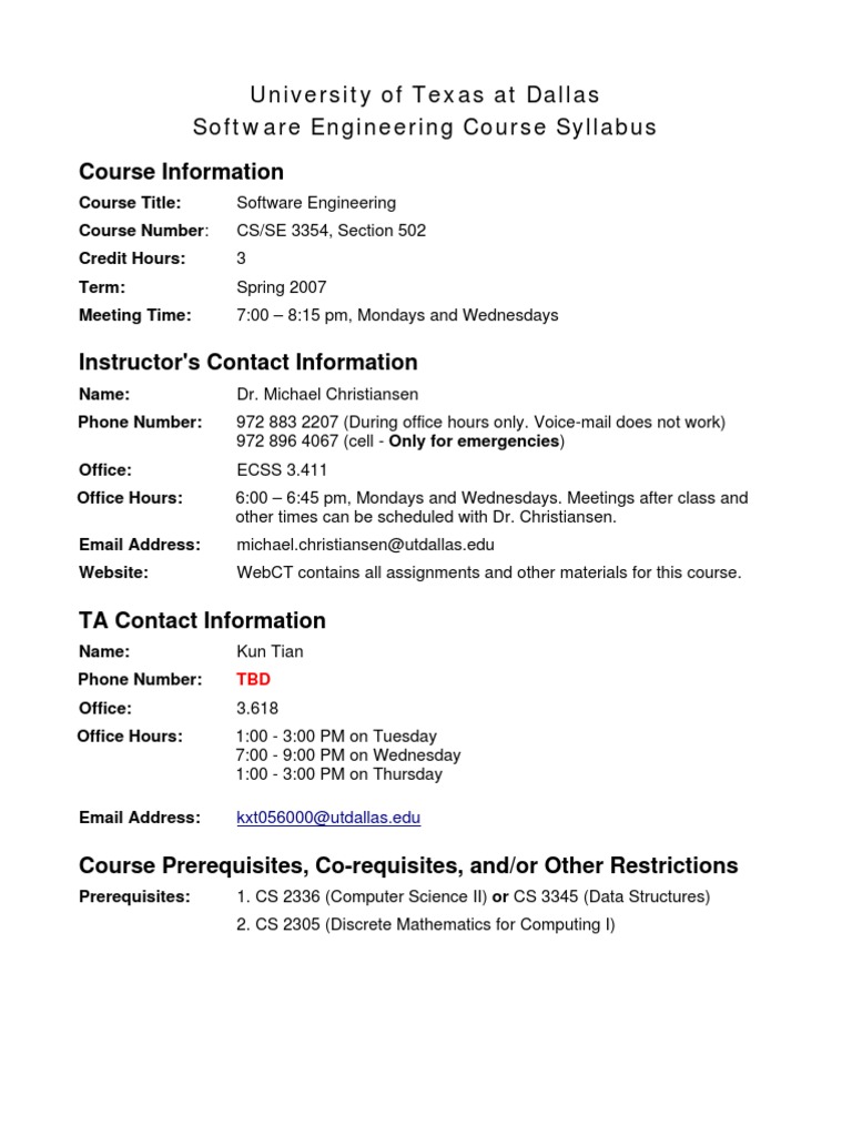 UT Dallas Syllabus For Se3354.502.07s Taught by Michael Christiansen ...