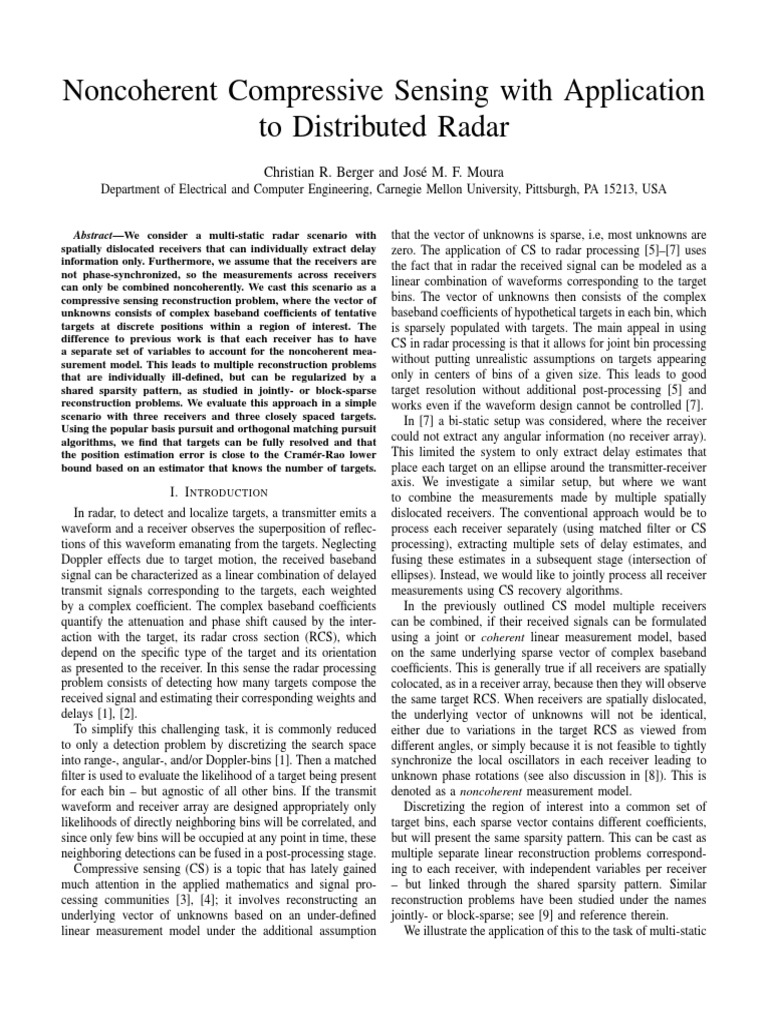 Noncoherent Compressive Sensing for Radar | PDF | Optical Resolution ...