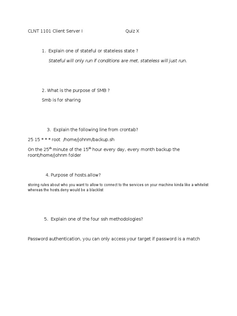 Client Server I Quiz Answers and Explanations | PDF