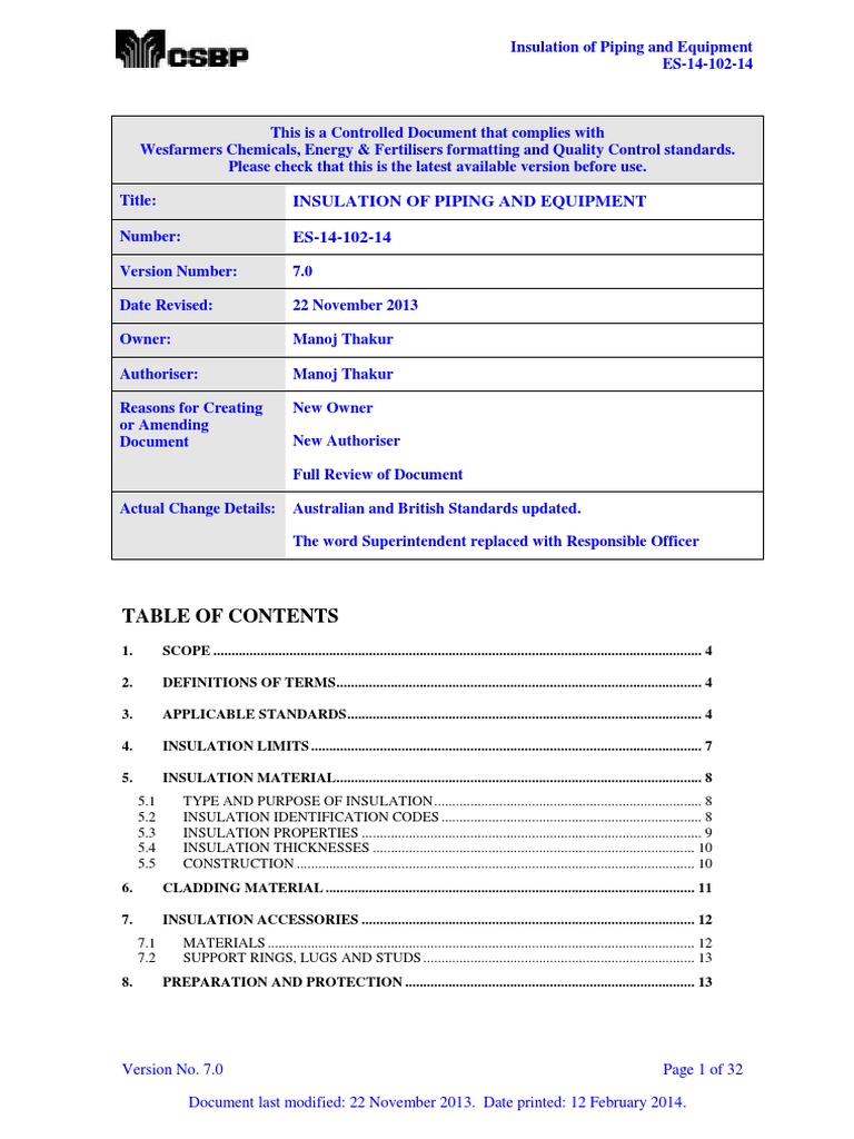 Piping and Equipment Insulation Guide | PDF | Thermal Insulation | Pipe ...