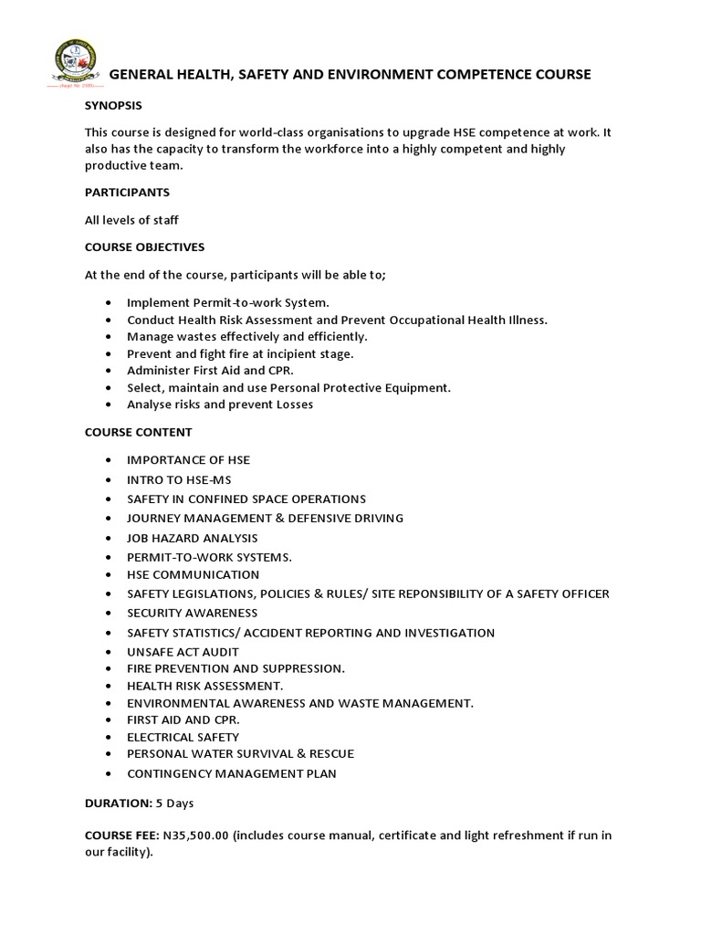 Ghse and Level 3 Training | PDF