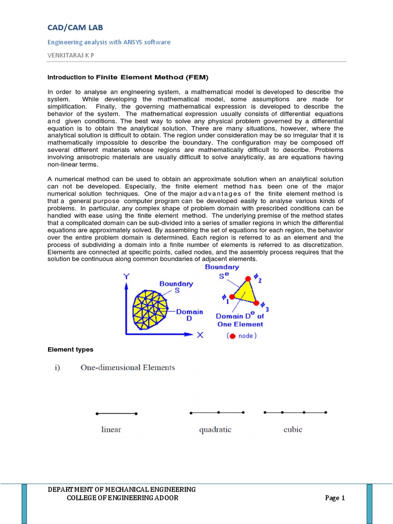 Cad/Cam Lab: Venkitaraj K P | PDF | Finite Element Method | Stress ...