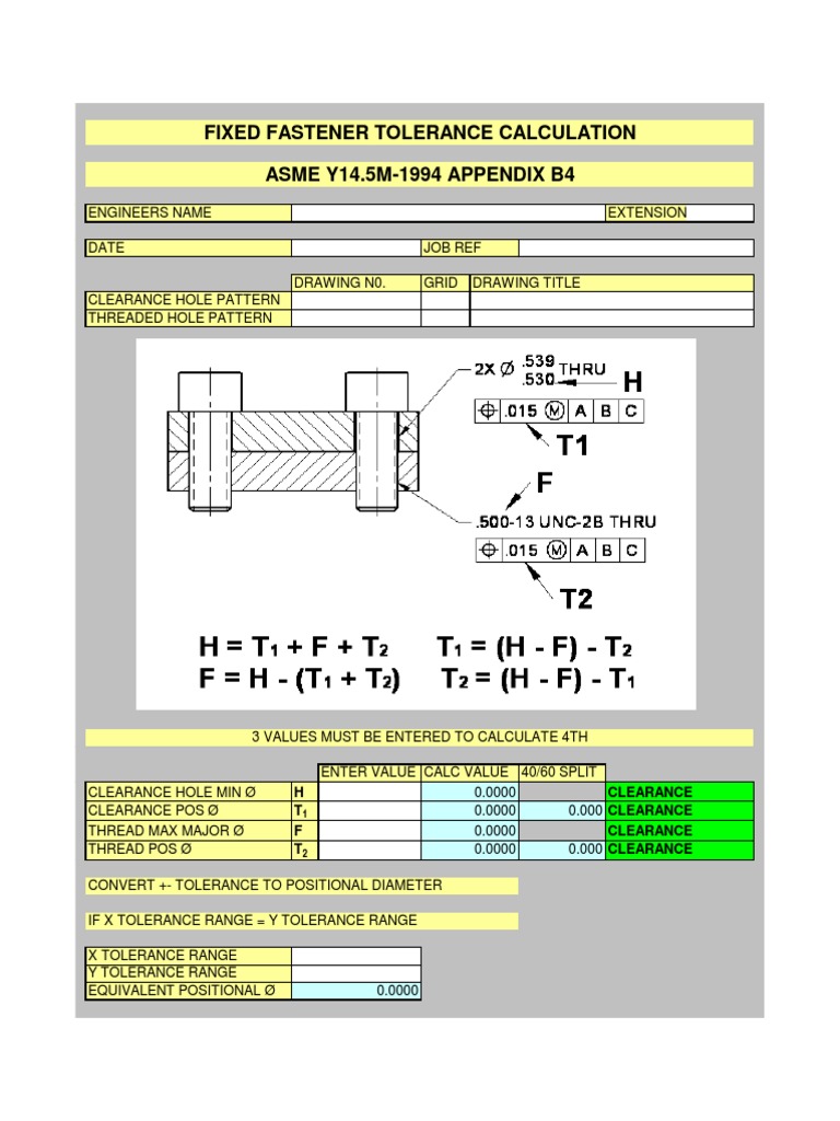Fixed Fastener Tolerance Calculation ASME Y14.5M1994 APPENDIX B4 PDF