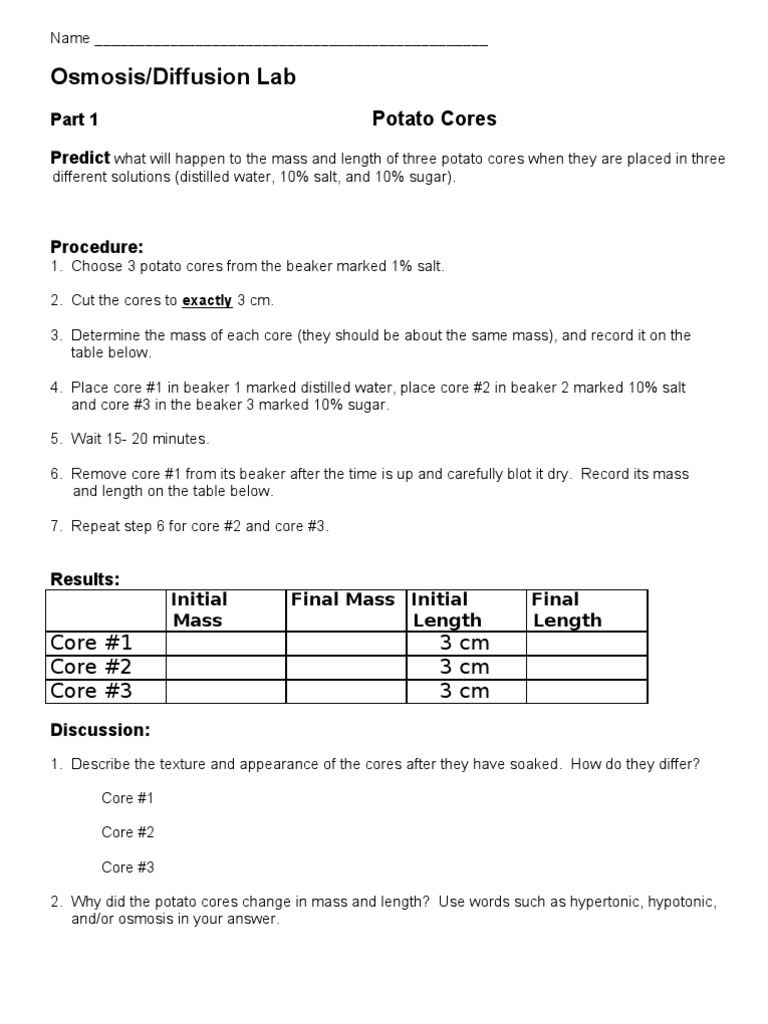 Diffusion and osmosis lab report answers image