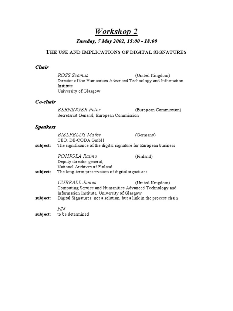 Digital Signatures Workshop Overview | PDF | Technology & Engineering