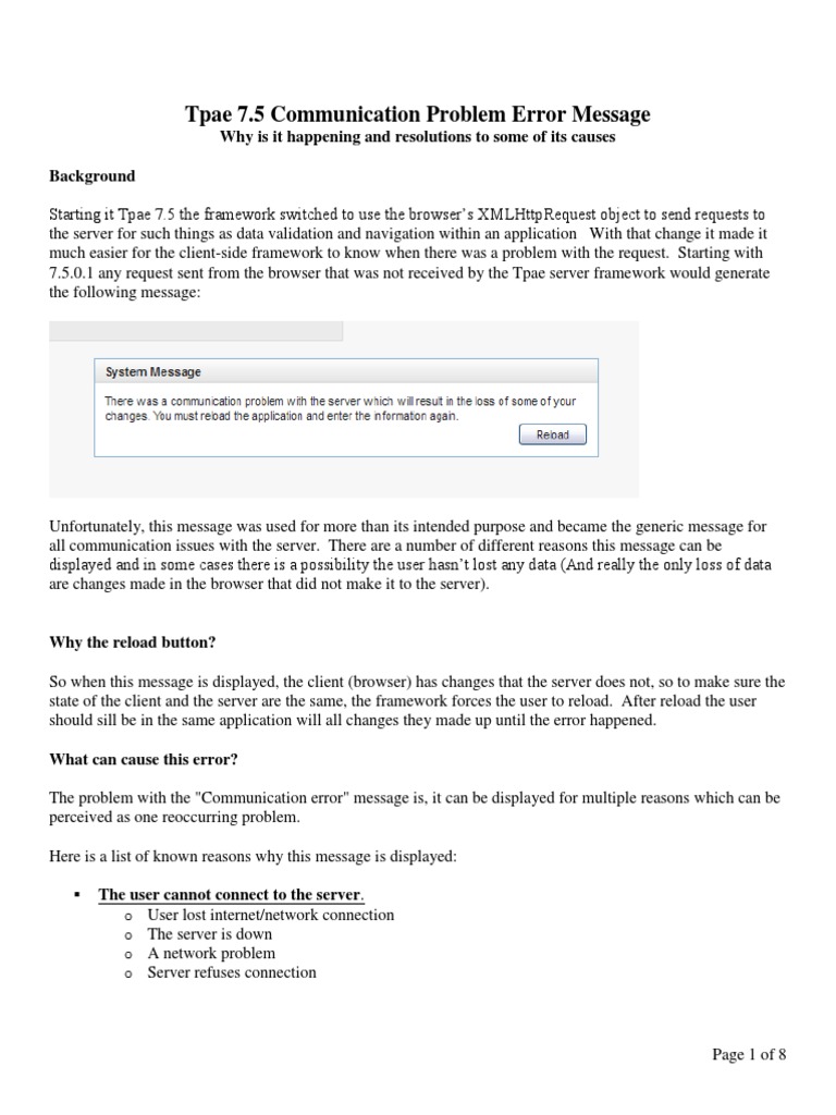 Tpae 7.5 Communication Error Guide | PDF | Hypertext Transfer Protocol ...