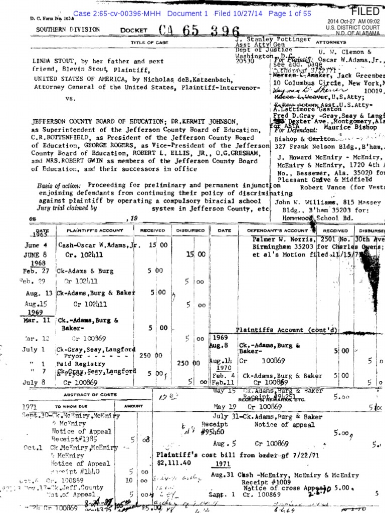 Stout v Jefferson County Case Docket 1965 Through Sept 2001 Stout v Jefferson County Case Docket 1965 Through Sept 2001