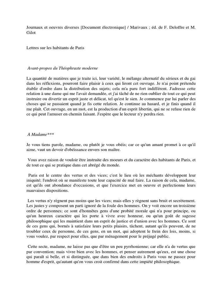 Marivaux, Essai  Amour