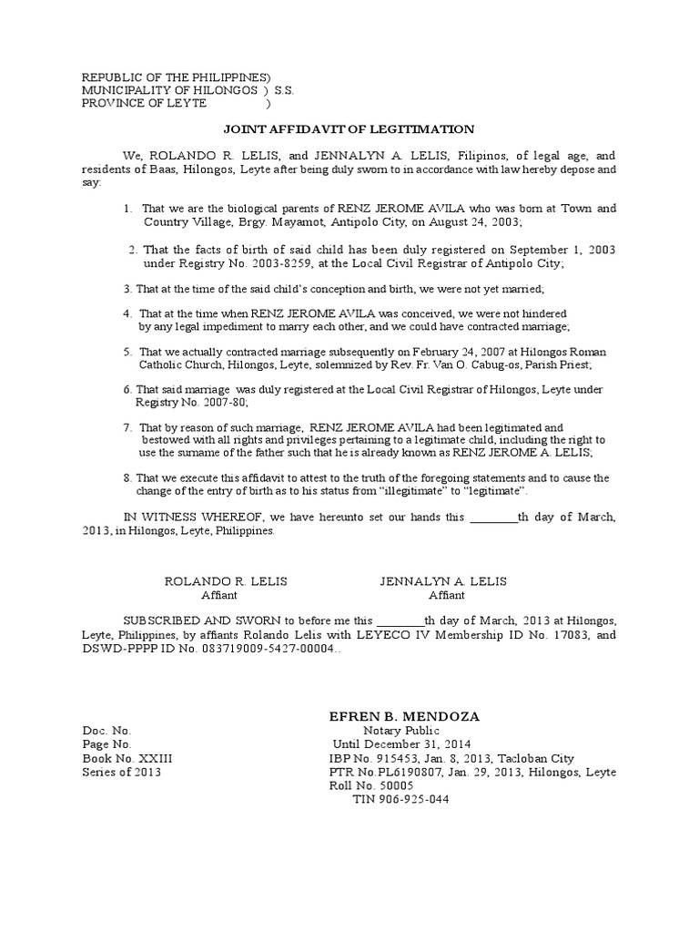Affidavit of Legitimation Affidavit Civil Law Law)