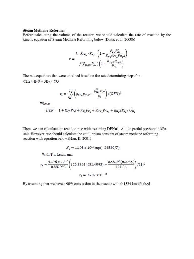 Steam Methane Reforming Kinetics and Design | PDF