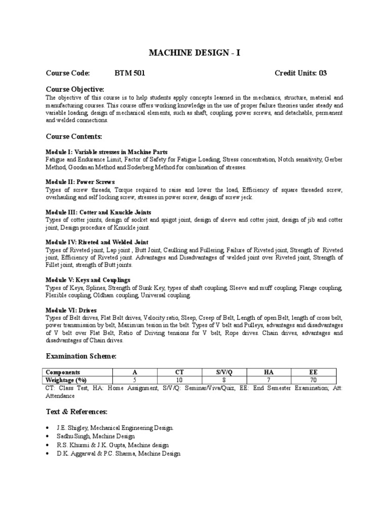 48e31machine Design Syllabus | PDF