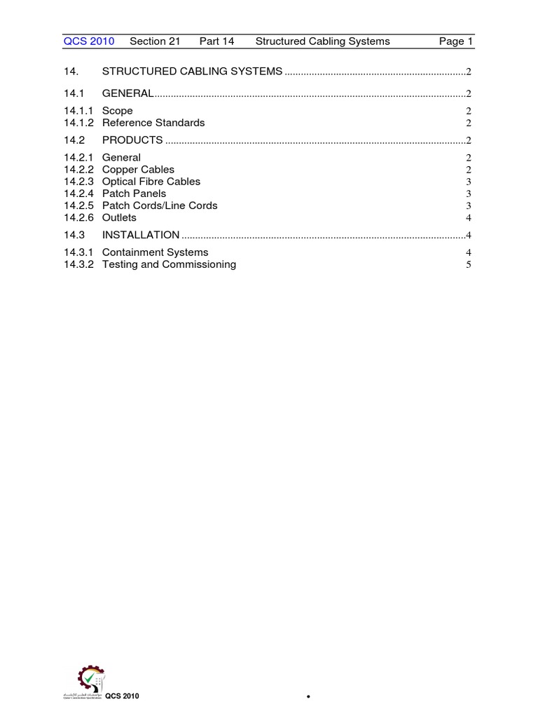 QCS-2010 Section 21 Part 14 Structured Cabling Systems PDF | PDF