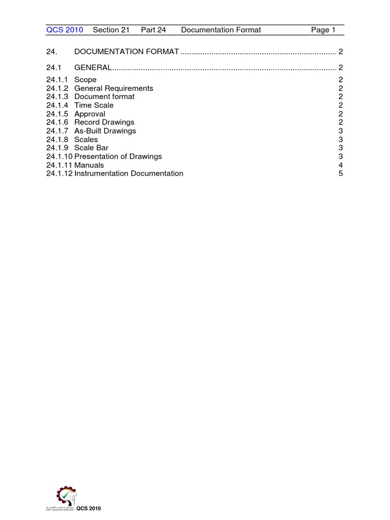 QCS-2010 Section 21 Part 24 Documentation Format | PDF