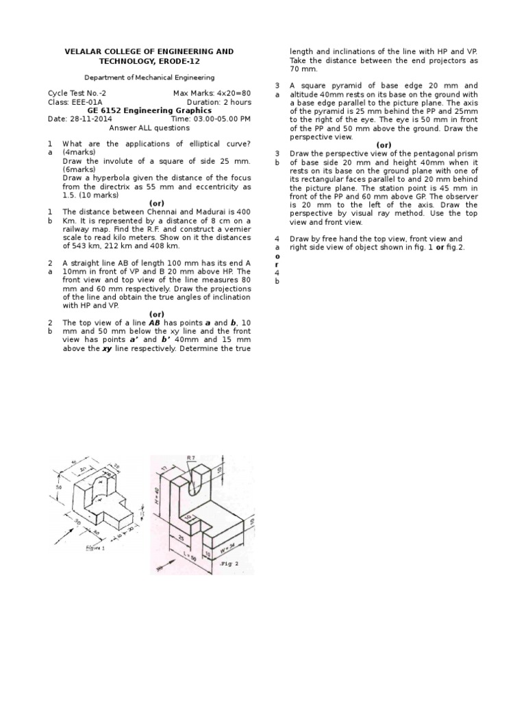 Engineering Graphics Cycle Test 2 | PDF