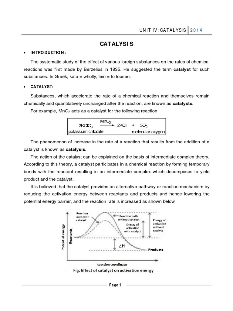 CATALYSIS NOTES.pdf Catalysis Enzyme