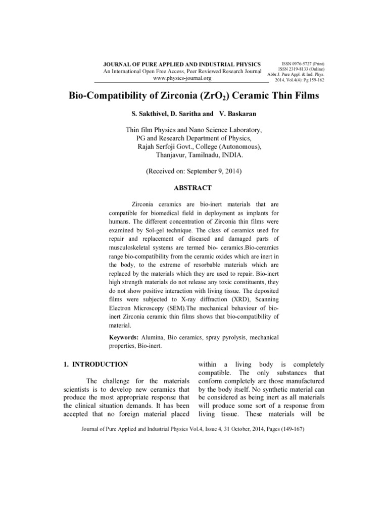 of Zirconia (Zro) Ceramic Thin Films PDF