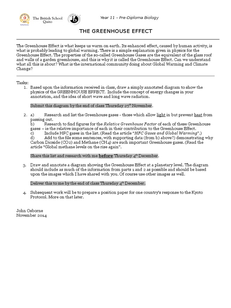 Greenhouse Gases Worksheet Nov 14