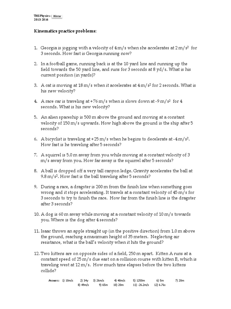 Kinematics Practice  Problems Worksheet - Ivuyteq Pertaining To Kinematics Practice Problems  Worksheet
