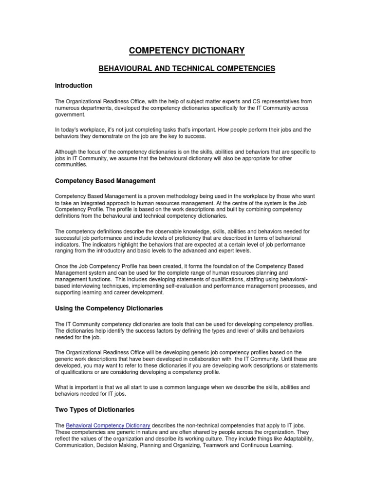 COMPETENCY DEFINITIONS intelligence overview