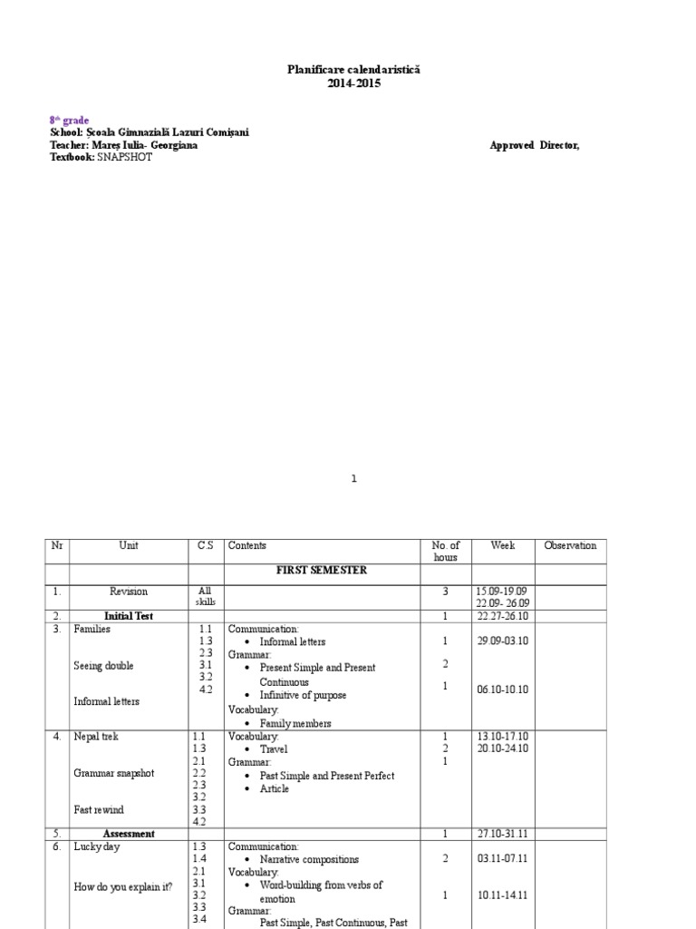 8th Grade Calendar Plan 2014-2015 | PDF | Languages | Language Arts ...