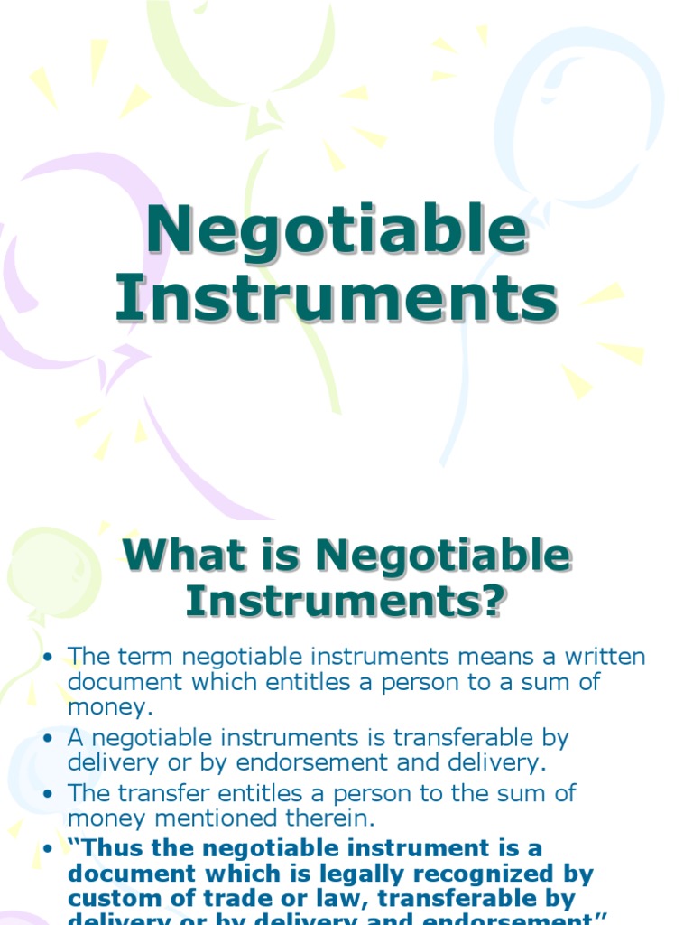 Understanding Negotiable Instruments | PDF | Negotiable Instrument | Cheque