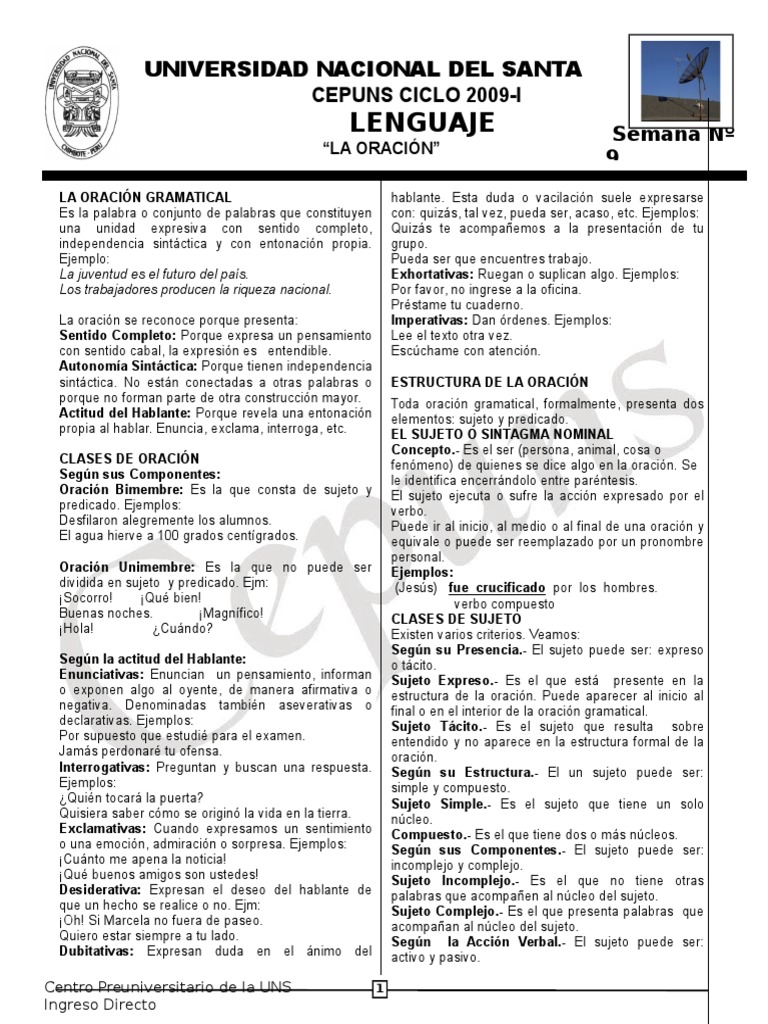 Estructura y Clases de la Oración | PDF | Oración (Lingüística ...