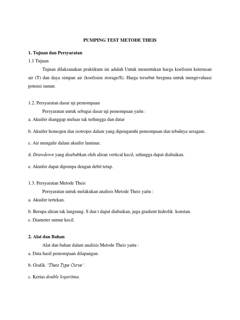Pumping Test Metode Theis | PDF