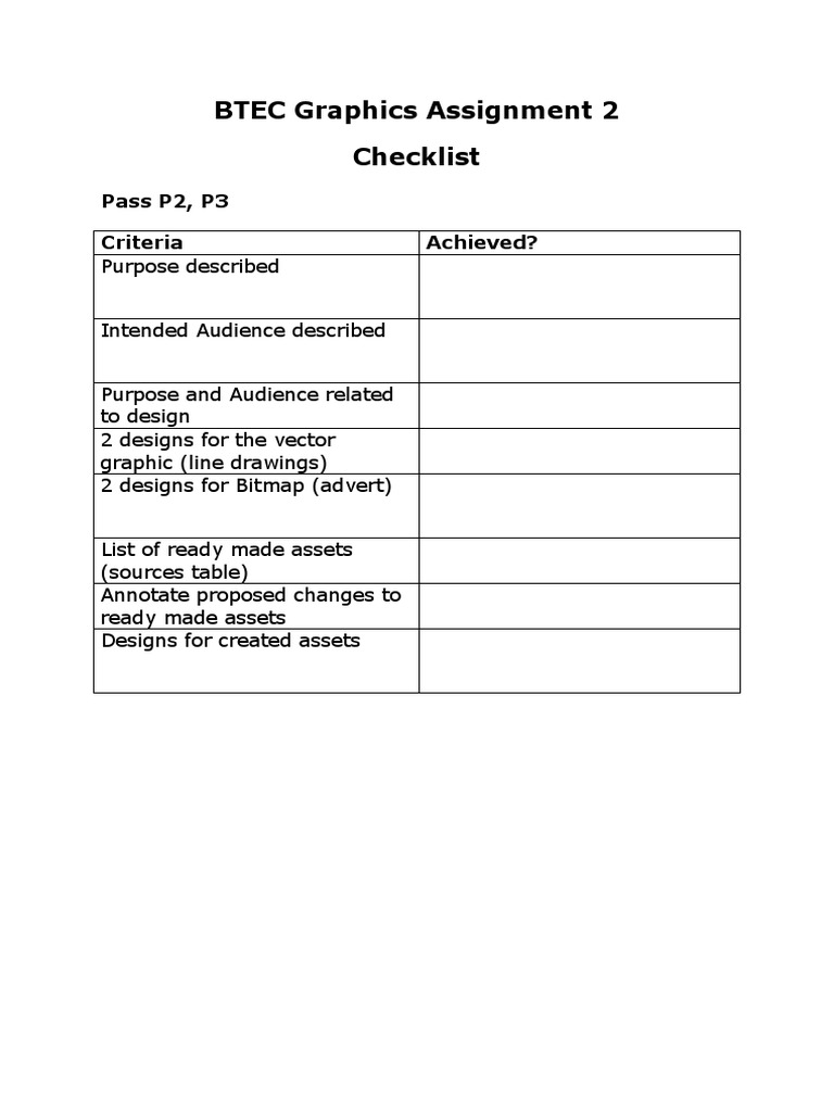 BTEC Graphics Assignment 2 Checklist | PDF | Art