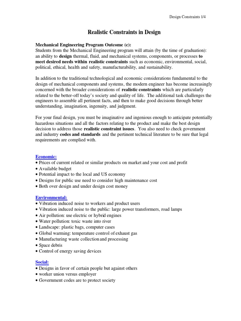 Realistic Design Constraints in Engineering | PDF