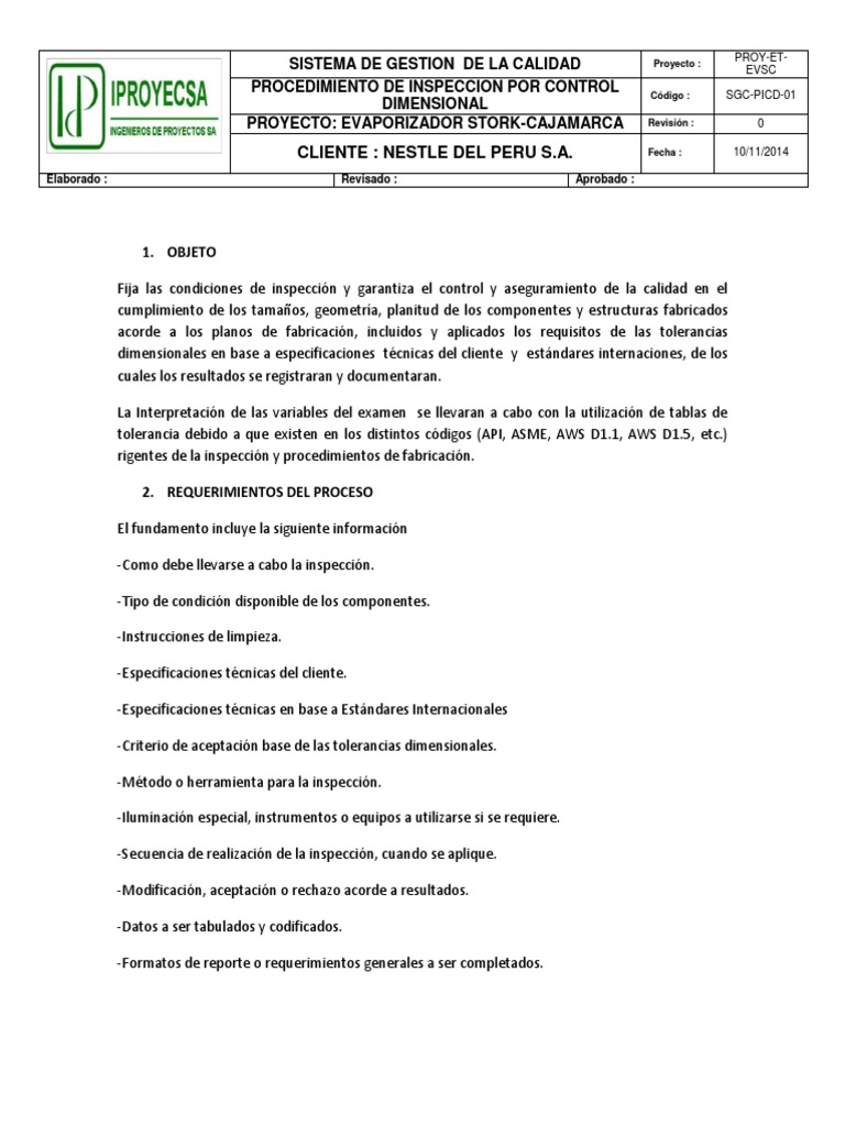 Procedimiento de Control Dimensional | PDF | Gestión de la calidad ...