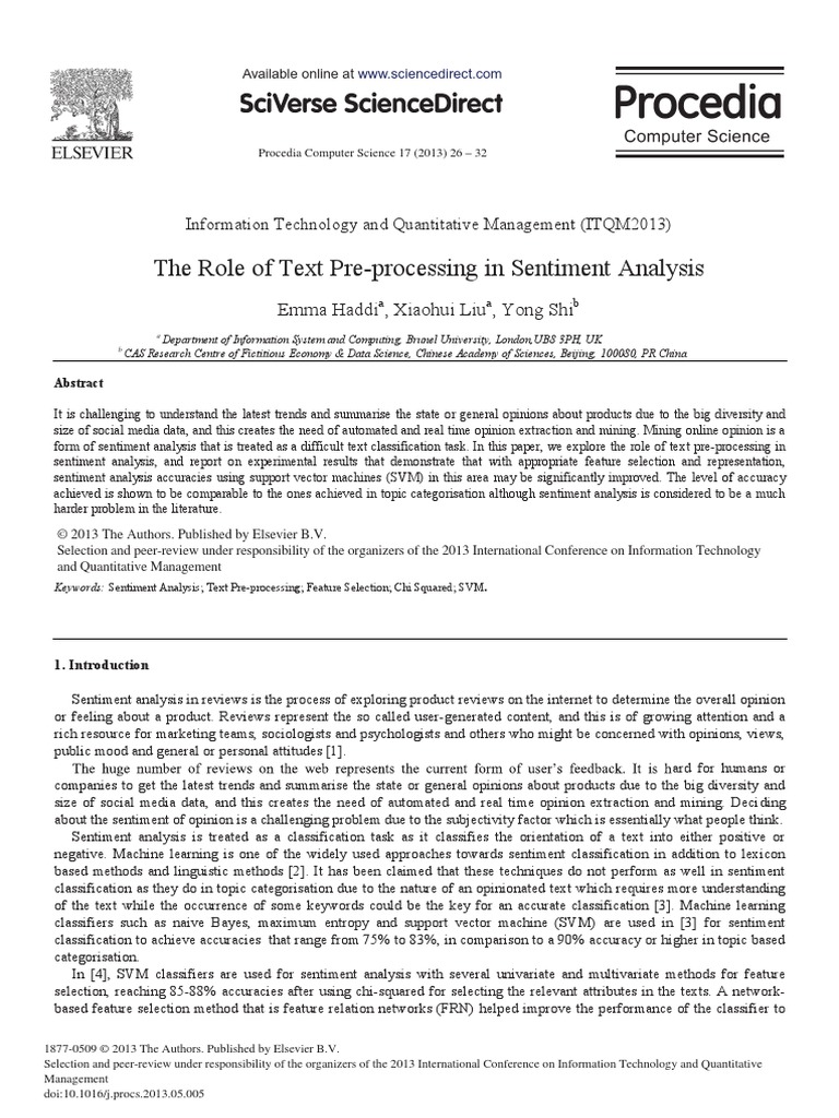 The Role of Text Pre-Processing in Sentiment Analysis: Information ...