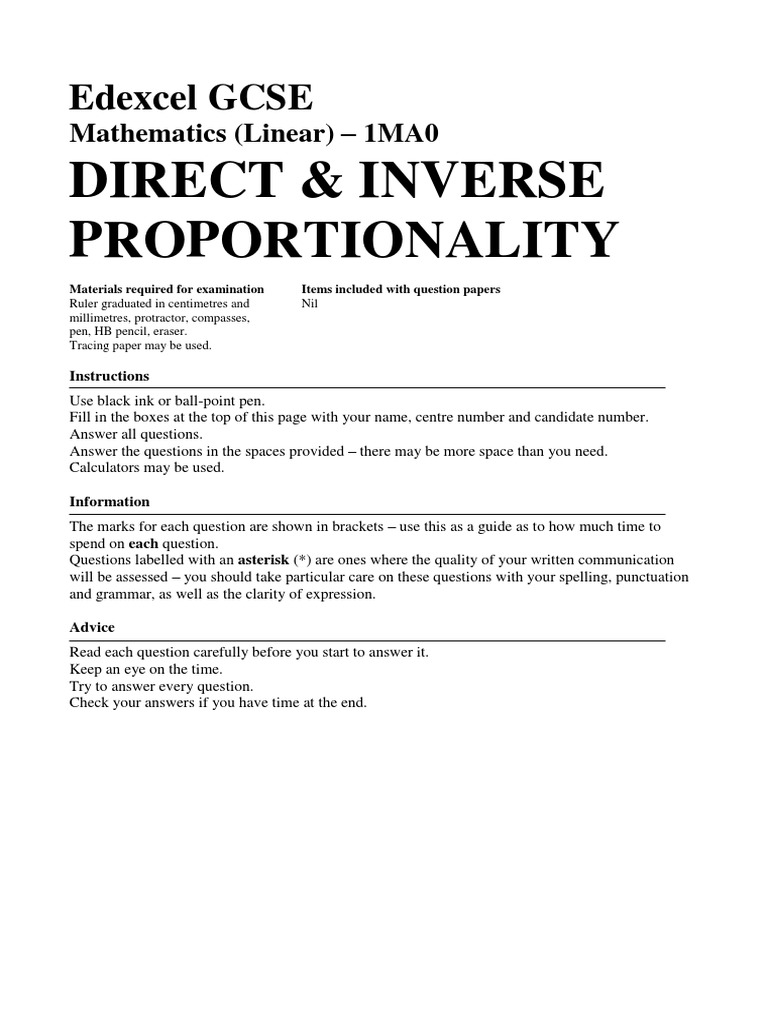 Direct & Inverse Proportionality GCSE | PDF