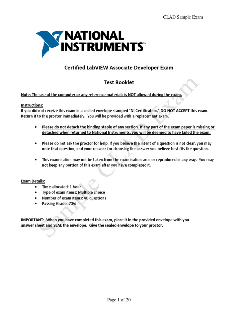 NI LabVIEW CLAD Sample Exam | PDF | Control Flow | Test (Assessment)
