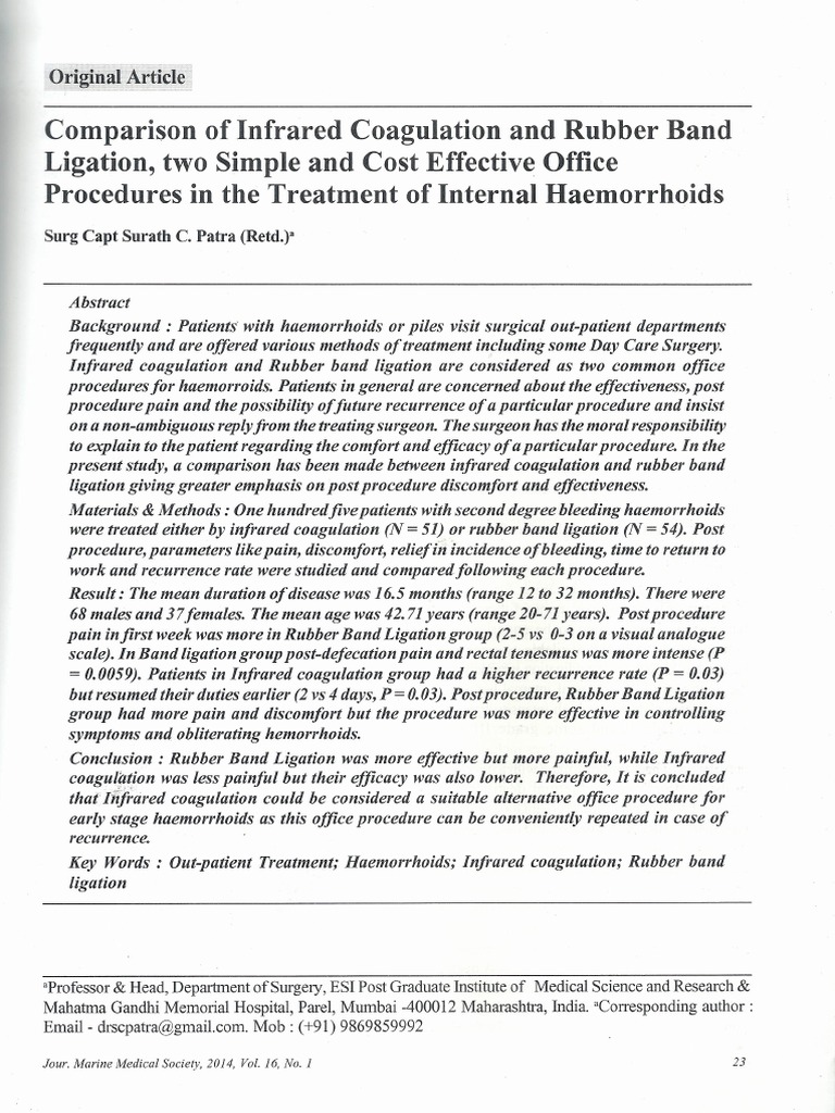 Comparision of Infrared Coagulation and Rubber Band Ligation Two Simple