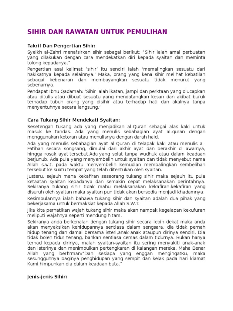 Sihir Dan Rawatan Untuk Pemulihan Pdf