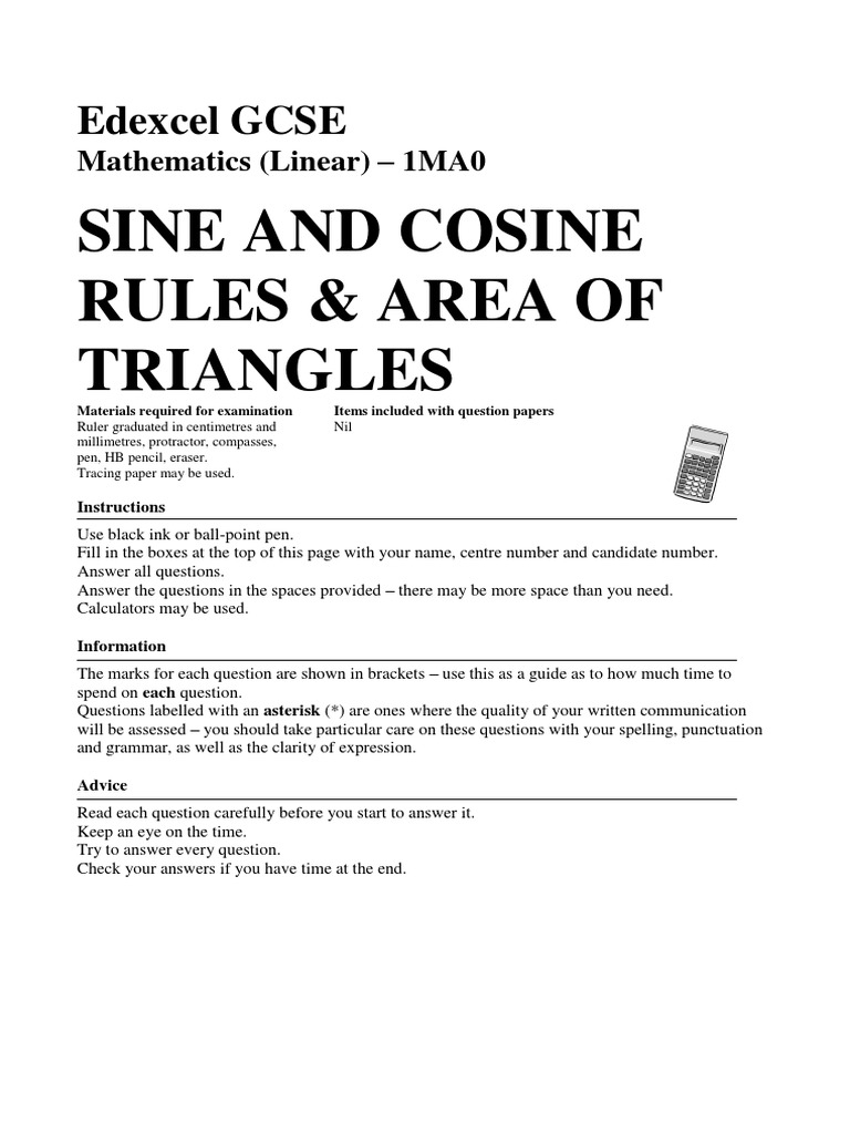 104 Sine and Cosine Rules Area of Triangles Using C2bdab Sin C | PDF