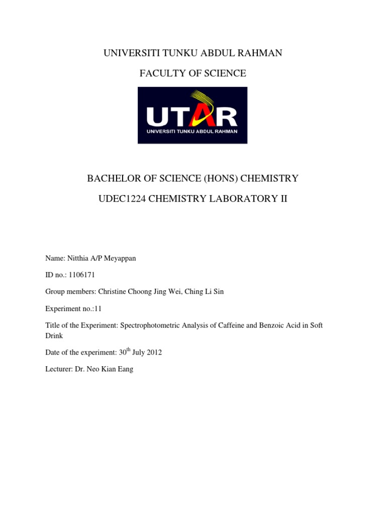 Experiment Report Spectrophotometric Analysis of Caffeine and Benzoic