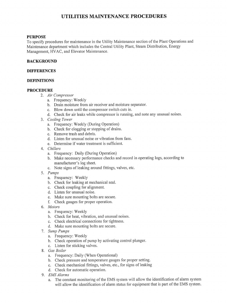 Utility Maintenance Checklist PDF