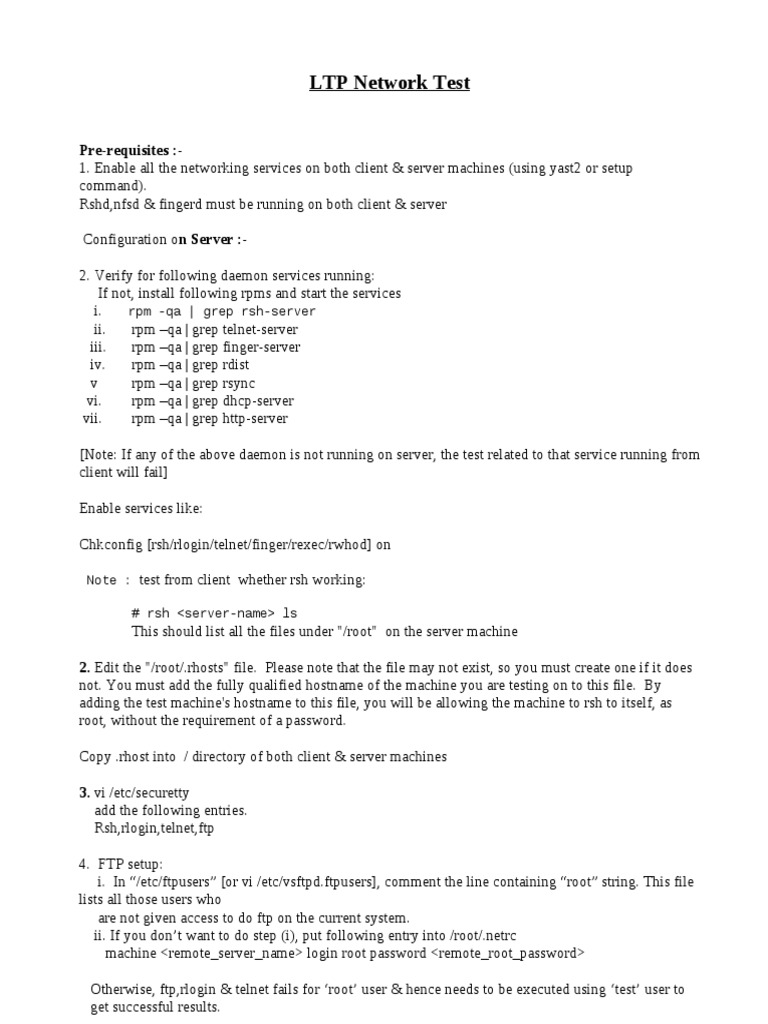 LTP Network Test Setup Guide | PDF | File Transfer Protocol | Superuser