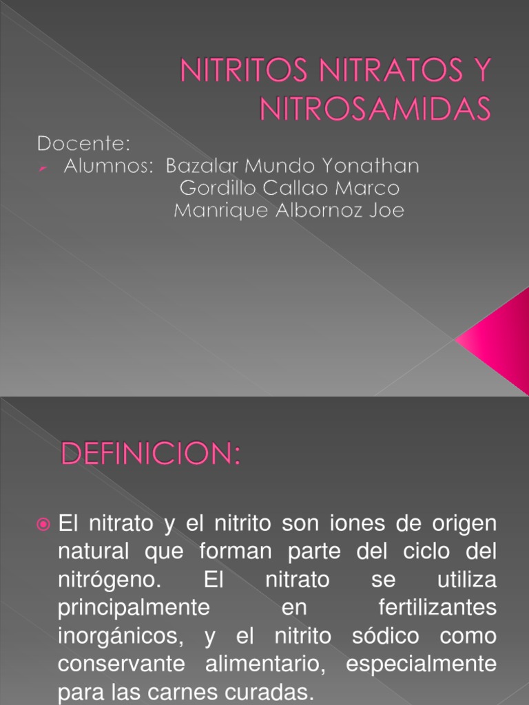 Nitritos Nitratos y Nitrosamidas Nitrito Nitrato